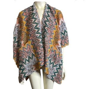 DAVID AND YOUNG Multi Colored Pink Orange Knit Oversized Sweater Wrap Shawl OS